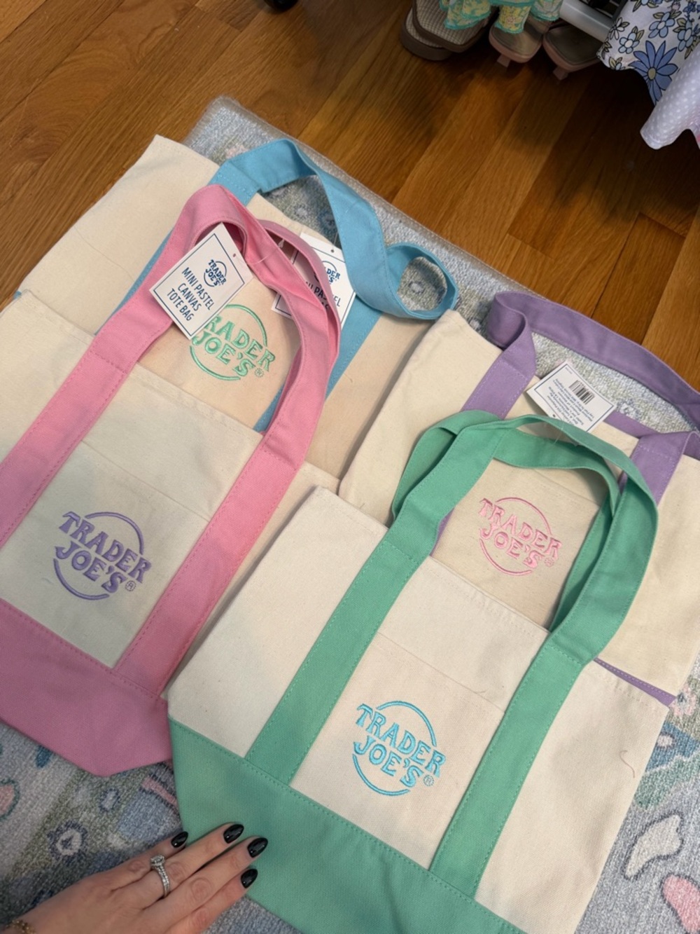 Trader Joe's Canvas Min Tote Bag set of 4! - Pastel Green, Pink, Blue, Lavender